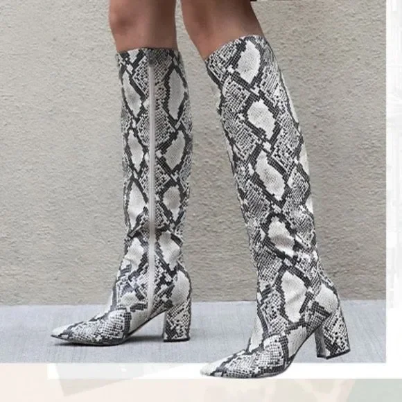 Marc Fisher Snakeskin Knee High Pointed Toe Boots 8.5 - Picture 1 of 6